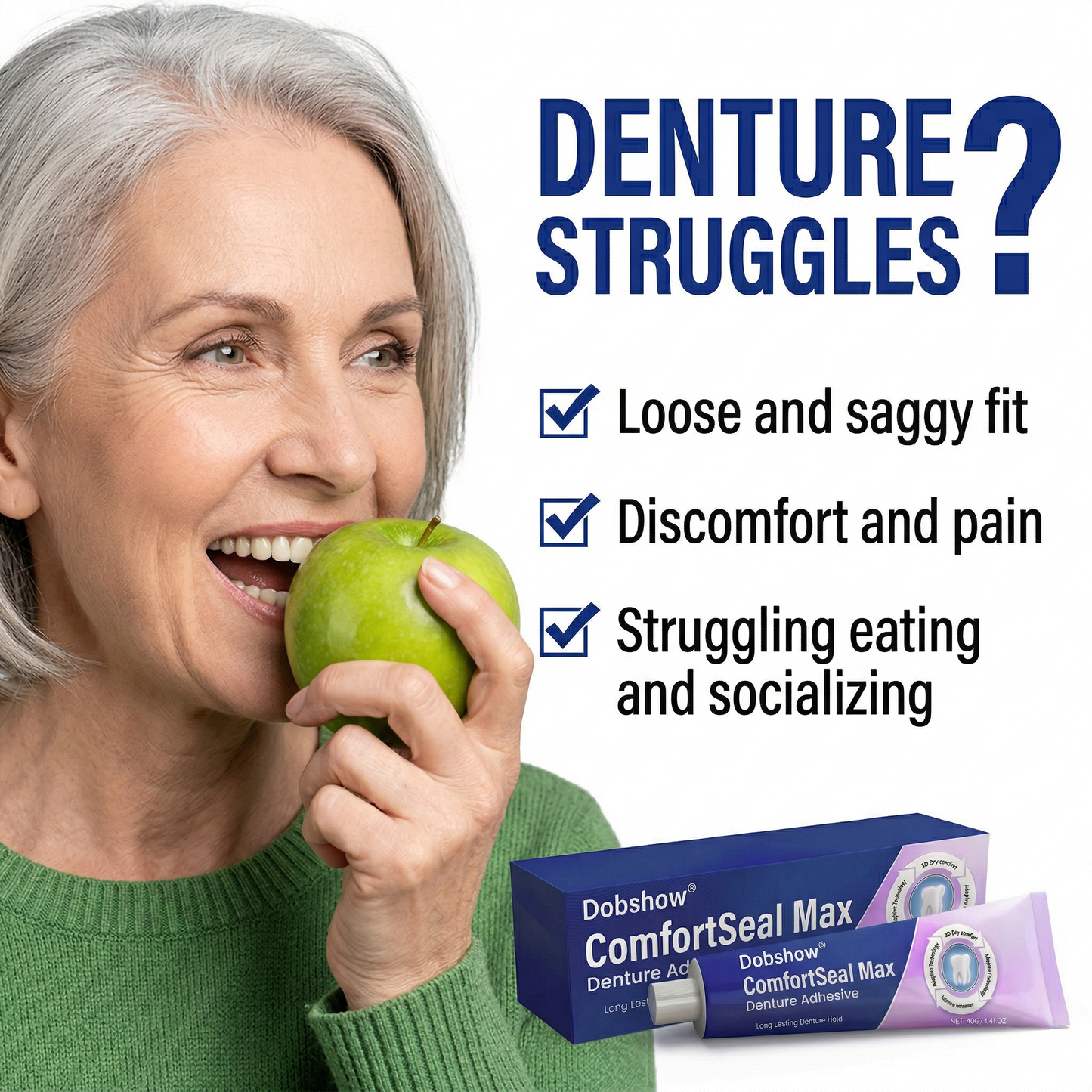 🔥𝙇𝙄𝙈𝙄𝙏𝙀𝘿 𝙎𝙋𝙀𝘾𝙄𝘼𝙇 𝙊𝙁𝙁𝙀𝙍🔥Dobshow® ComfortSeal Max Denture Adhesive—🦷96-hour long-lasting, heat adaptive technology
