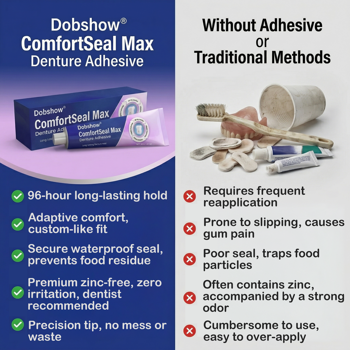 🔥𝙇𝙄𝙈𝙄𝙏𝙀𝘿 𝙎𝙋𝙀𝘾𝙄𝘼𝙇 𝙊𝙁𝙁𝙀𝙍🔥Dobshow® ComfortSeal Max Denture Adhesive—🦷96-hour long-lasting, heat adaptive technology
