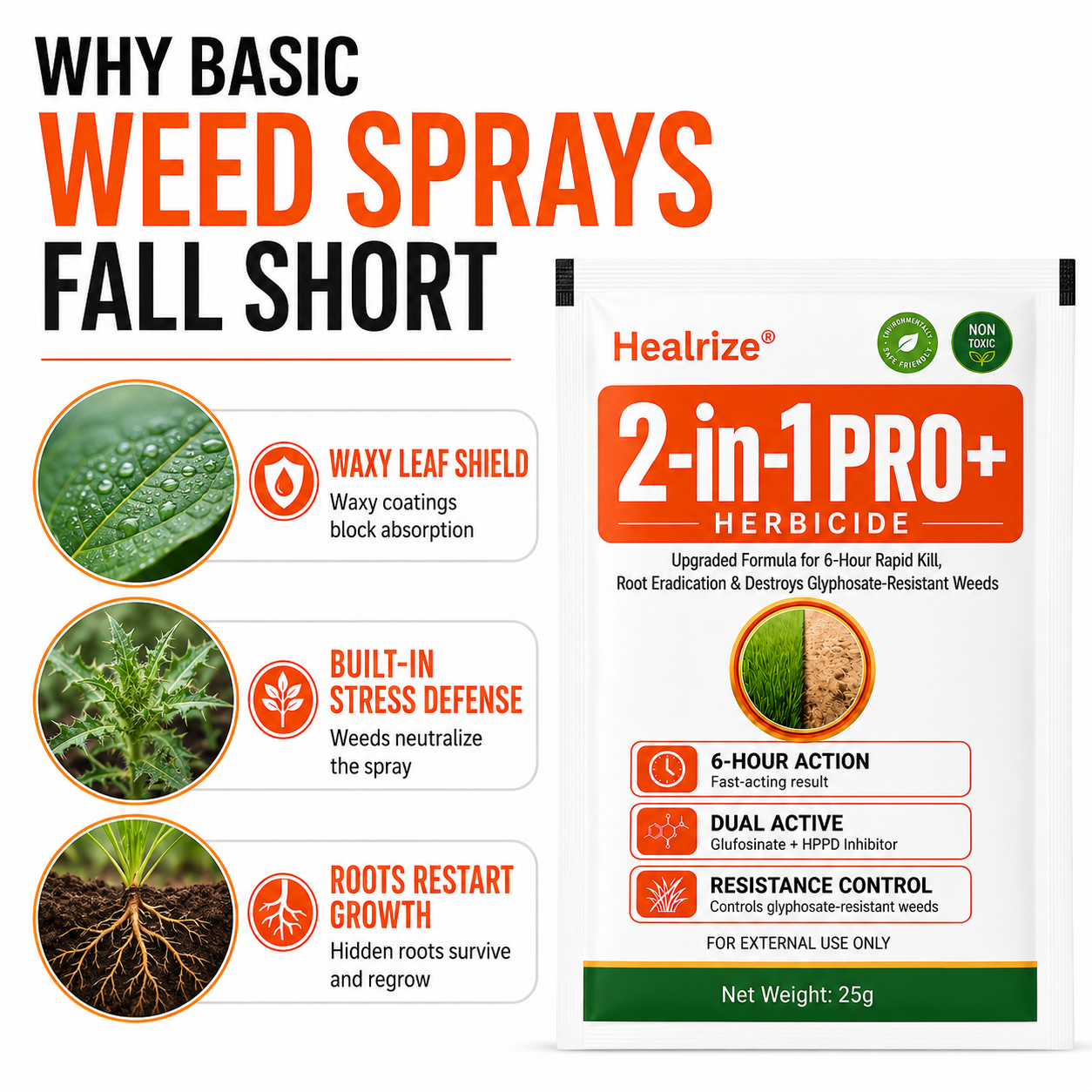 🔥🏆Healrize® Advanced 2-in-1 Pro+ Herbicide | 🍂Upgraded Formula for 6-Hour Rapid Kill, Root Eradication & Destroys Glyphosate-Resistant Weeds