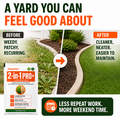 🔥🏆Healrize® Advanced 2-in-1 Pro+ Herbicide | 🍂Upgraded Formula for 6-Hour Rapid Kill, Root Eradication & Destroys Glyphosate-Resistant Weeds