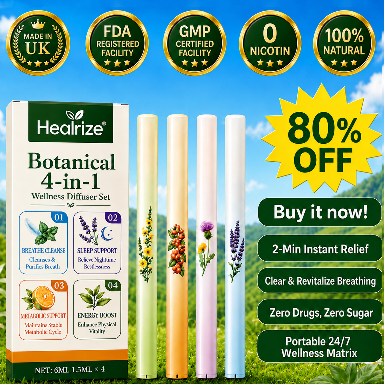 🌿Healrize® Botanical 4-in-1 Wellness Diffuser Set | 2-Min Instant Relief & 24/7 Care